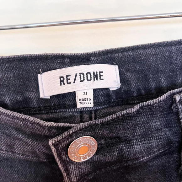 REDONE Straight Leg High Waist Black Denim Raw Hem Button Fly Designer Jeans 31 - Picture 5 of 8